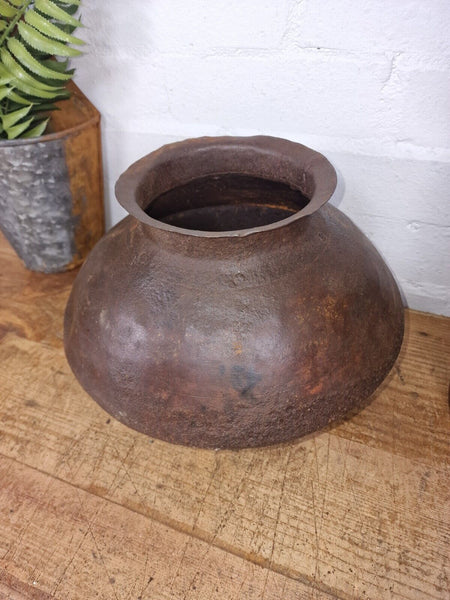 Old Vintage Rustic Original Indian Heavy Iron Metal Matka Water Vessel Pot Vase