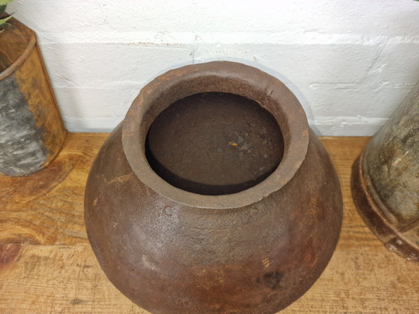 Old Vintage Rustic Original Indian Heavy Iron Metal Matka Water Vessel Pot Vase