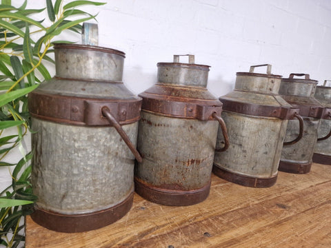Vintage Rustic Galvanised Metal Iron Banded Milk Churn Wedding Garden Decor Prop