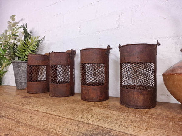 Vintage Rustic Metal Mesh Basket Pot Utensil Pen Bucket Candle Holder Lantern