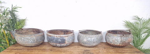 Vintage Hand Beaten Riveted Indian Water Pot Dish Bowl Hanging Garden Planter