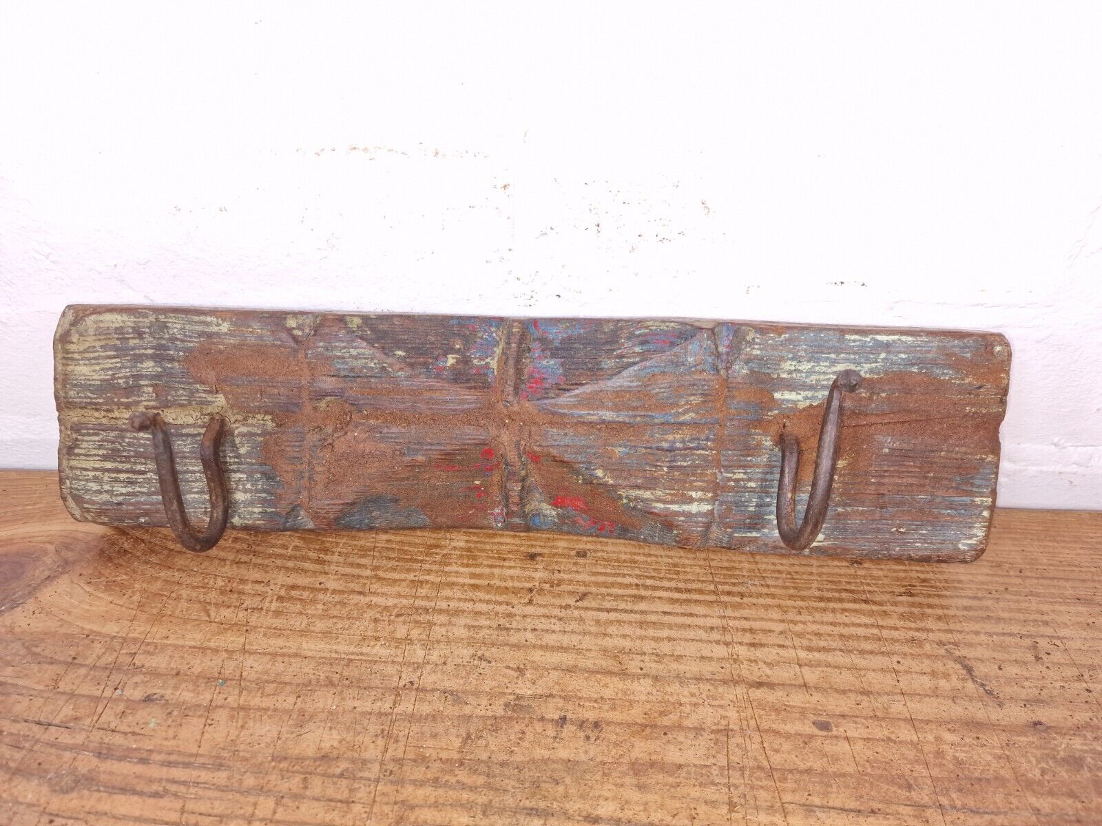 Vintage Reclaimed Indian Hand Carved Architectural Wooden Coat Hat Wall Hooks