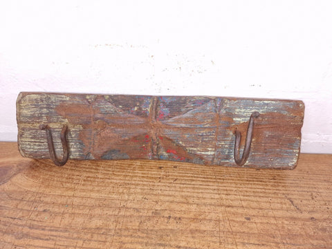 Vintage Reclaimed Indian Hand Carved Architectural Wooden Coat Hat Wall Hooks
