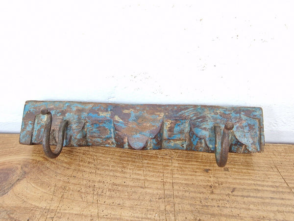 Vintage Reclaimed Indian Hand Carved Architectural Wooden Coat Hat Wall Hooks