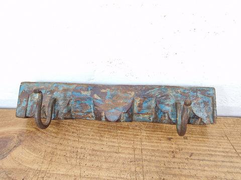Vintage Reclaimed Indian Hand Carved Architectural Wooden Coat Hat Wall Hooks