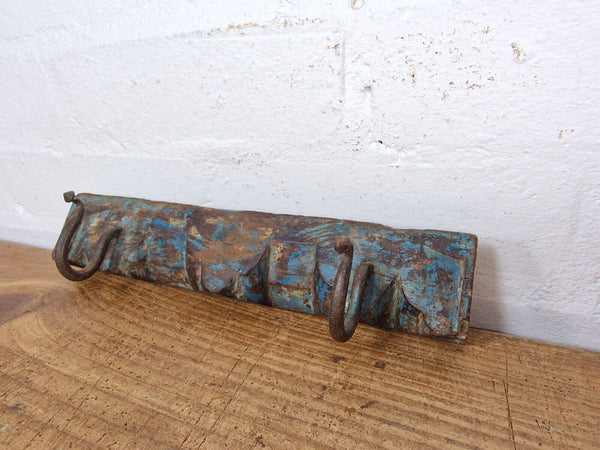 Vintage Reclaimed Indian Hand Carved Architectural Wooden Coat Hat Wall Hooks