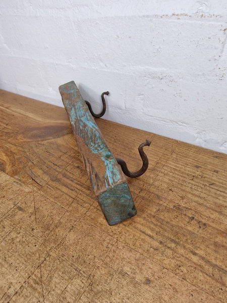 Vintage Reclaimed Indian Hand Carved Architectural Wooden Coat Hat Wall Hooks