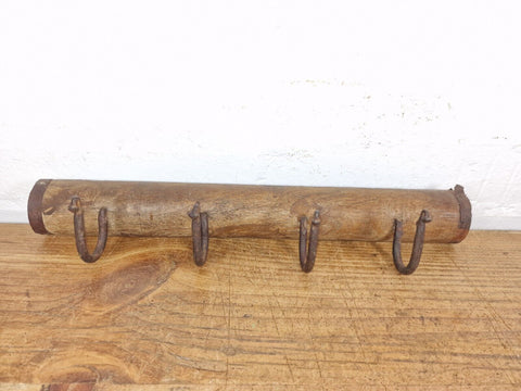 Vintage Reclaimed Indian Hand Carved Architectural Wooden Coat Hat Wall Hooks