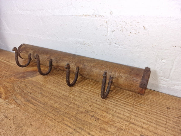 Vintage Reclaimed Indian Hand Carved Architectural Wooden Coat Hat Wall Hooks