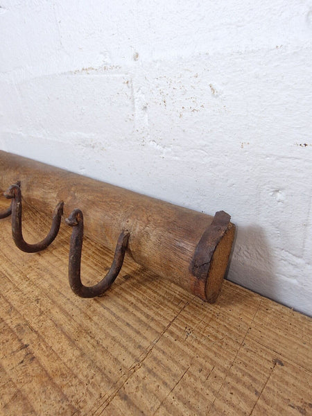 Vintage Reclaimed Indian Hand Carved Architectural Wooden Coat Hat Wall Hooks