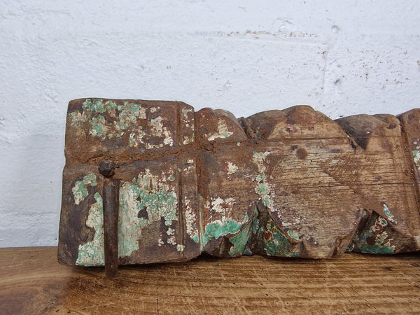 Vintage Reclaimed Indian Hand Carved Architectural Wooden Coat Hat Wall Hooks