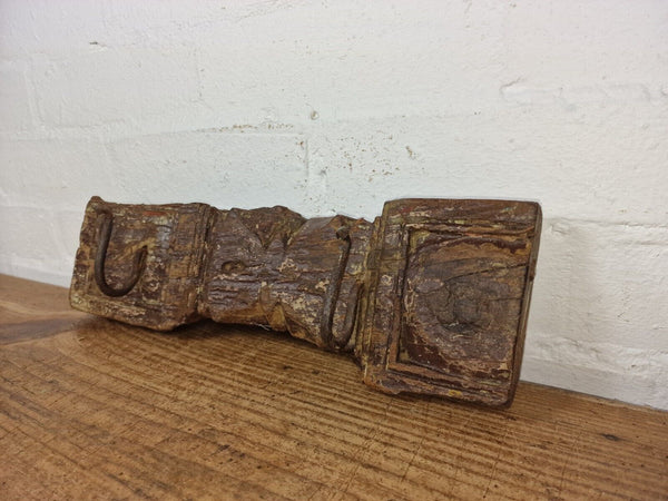 Vintage Reclaimed Indian Hand Carved Architectural Wooden Coat Hat Wall Hooks