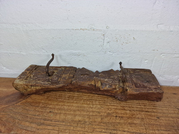 Vintage Reclaimed Indian Hand Carved Architectural Wooden Coat Hat Wall Hooks