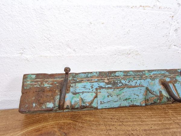 Vintage Reclaimed Indian Hand Carved Architectural Wooden Coat Hat Wall Hooks