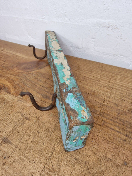 Vintage Reclaimed Indian Hand Carved Architectural Wooden Coat Hat Wall Hooks