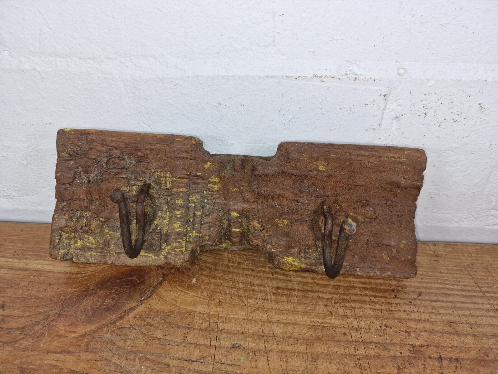 Vintage Reclaimed Indian Hand Carved Architectural Wooden Coat Hat Wall Hooks