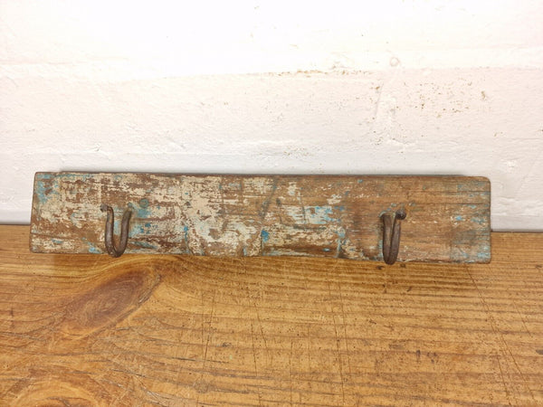 Vintage Reclaimed Indian Hand Carved Architectural Wooden Coat Hat Wall Hooks