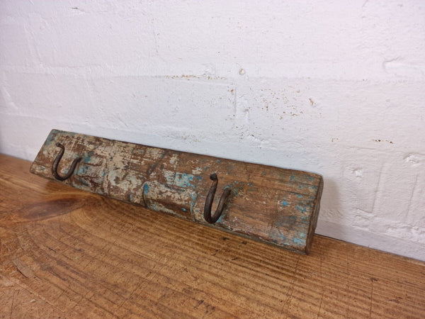 Vintage Reclaimed Indian Hand Carved Architectural Wooden Coat Hat Wall Hooks