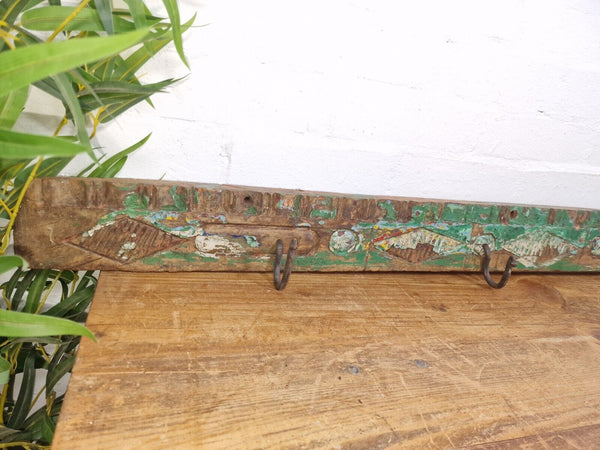 Vintage Reclaimed Indian Hand Carved Architectural Wooden Coat Hat Wall Hooks