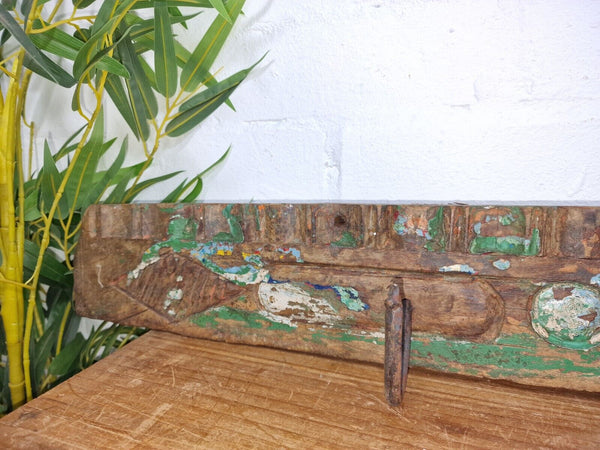 Vintage Reclaimed Indian Hand Carved Architectural Wooden Coat Hat Wall Hooks