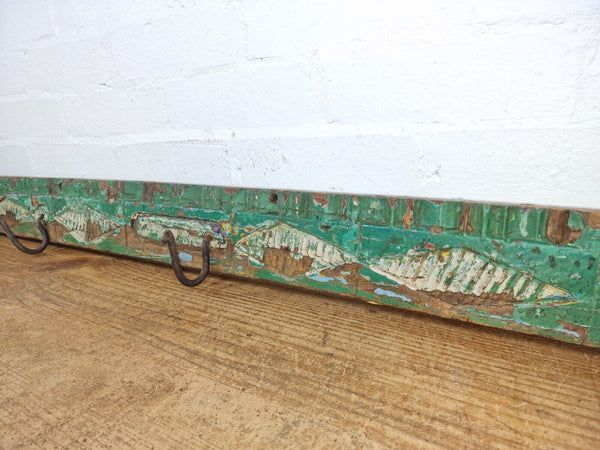 Vintage Reclaimed Indian Hand Carved Architectural Wooden Coat Hat Wall Hooks
