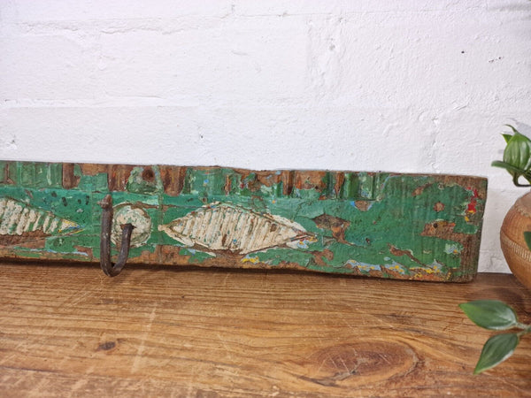 Vintage Reclaimed Indian Hand Carved Architectural Wooden Coat Hat Wall Hooks