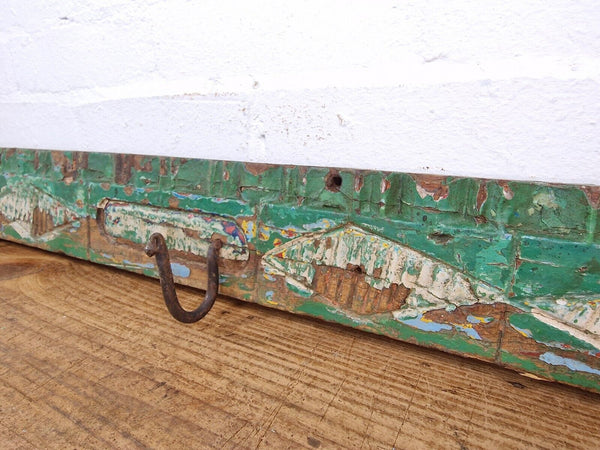 Vintage Reclaimed Indian Hand Carved Architectural Wooden Coat Hat Wall Hooks