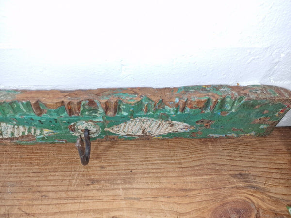 Vintage Reclaimed Indian Hand Carved Architectural Wooden Coat Hat Wall Hooks