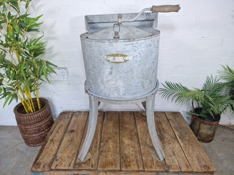 Vintage 1920 1930 Galvanised Zinc Washing Machine Prop Garden Decoration]
