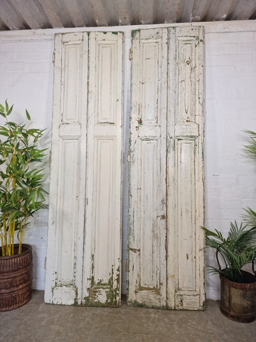 Vintage French Wooden Pine Bi Folding Window Door Shutters Screen Room Divider
