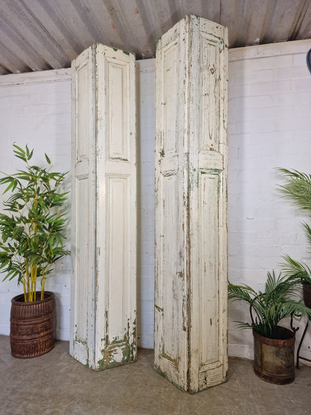 Vintage French Wooden Pine Bi Folding Window Door Shutters Screen Room Divider