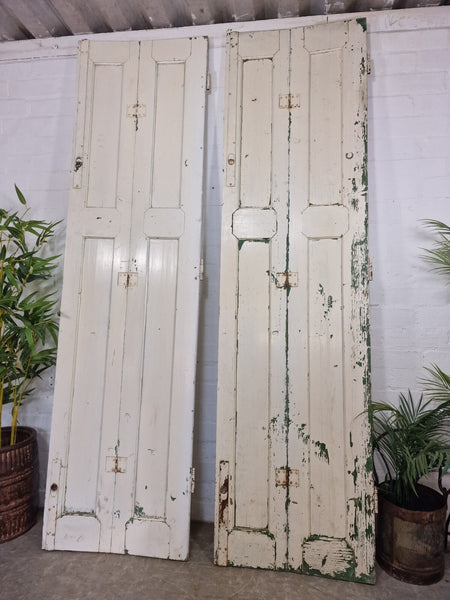 Vintage French Wooden Pine Bi Folding Window Door Shutters Screen Room Divider