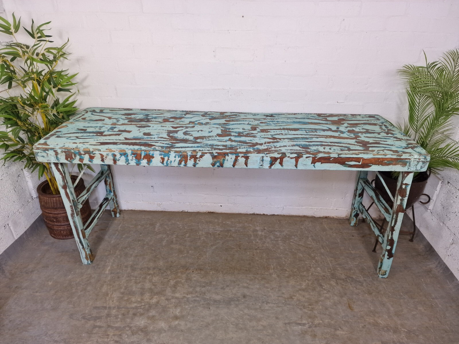 Vintage Indian Reclaimed Folding Solid Wooden Wedding Event Trestle Garden Table