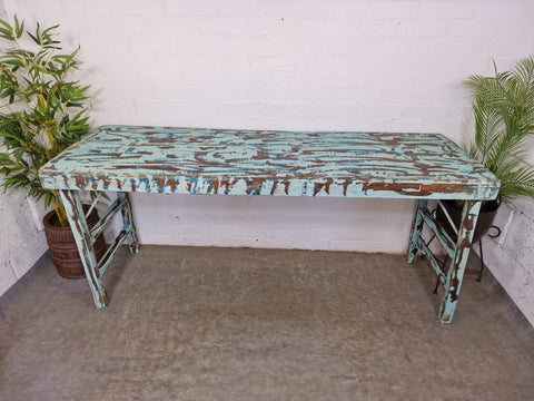 Vintage Indian Reclaimed Folding Solid Wooden Wedding Event Trestle Garden Table