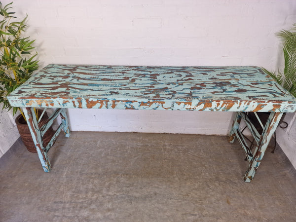 Vintage Indian Reclaimed Folding Solid Wooden Wedding Event Trestle Garden Table