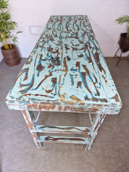 Vintage Indian Reclaimed Folding Solid Wooden Wedding Event Trestle Garden Table