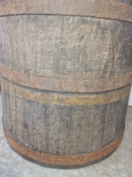 Large Old 19th Century French Oak Storage Barrel Side Garden Table Plant Stand