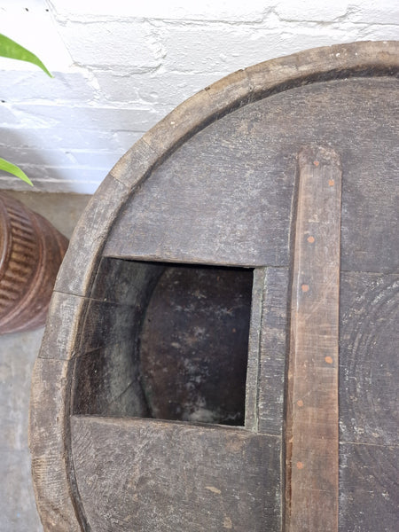 Large Old 19th Century French Oak Storage Barrel Side Garden Table Plant Stand