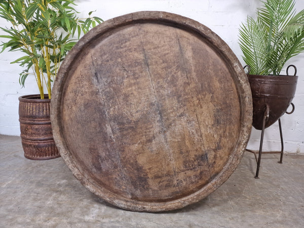 Large Old 19th Century French Oak Storage Barrel Side Garden Table Plant Stand