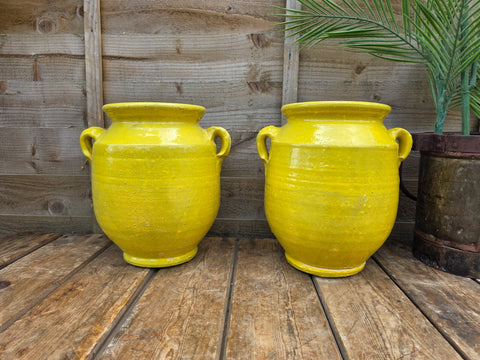 Rustic Hand Made Yellow Glazed Clay Terracotta French Style Confit Pot