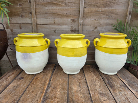 Rustic Hand Made Yellow Glazed Clay Terracotta French Style Confit Pot