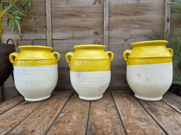 Rustic Hand Made Yellow Glazed Clay Terracotta French Style Confit Pot