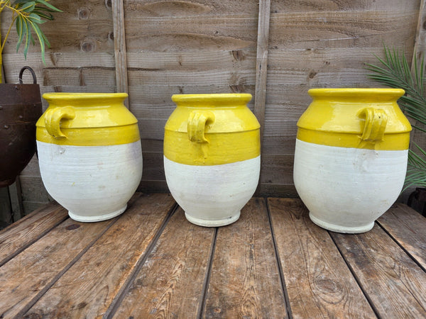 Rustic Hand Made Yellow Glazed Clay Terracotta French Style Confit Pot