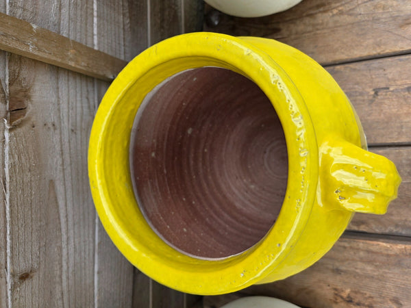 Rustic Hand Made Yellow Glazed Clay Terracotta French Style Confit Pot