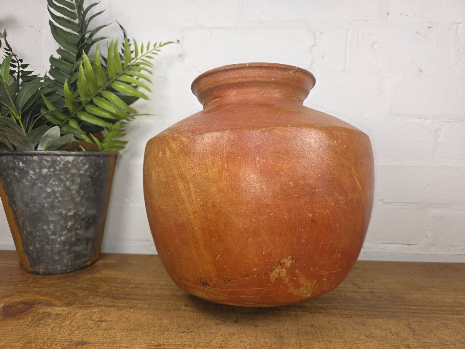 Vintage Rustic Indian Hand Thrown Clay Water Pot Vase