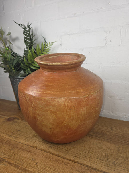 Vintage Rustic Indian Hand Thrown Clay Water Pot Vase