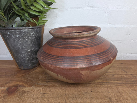 Vintage Rustic Indian Hand Thrown Clay Water Pot Vase Dish Bowl