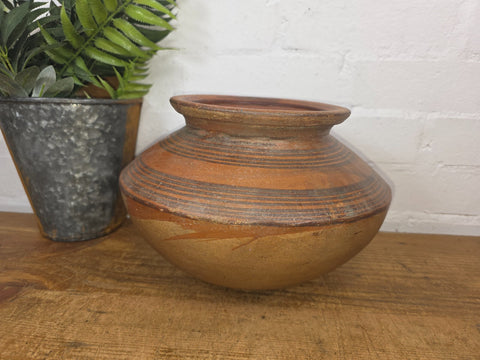 Vintage Rustic Indian Hand Thrown Clay Water Pot Vase Dish Bowl