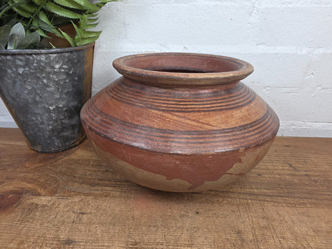 Vintage Rustic Indian Hand Thrown Clay Water Pot Vase Dish Bowl