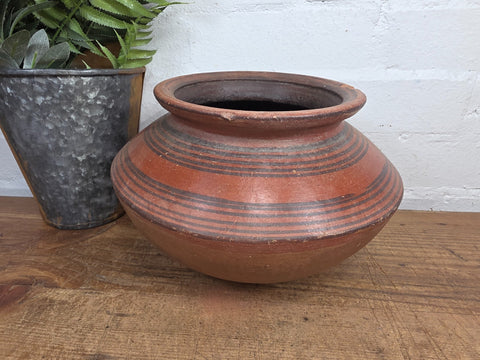 Vintage Rustic Indian Hand Thrown Clay Water Pot Vase Dish Bowl